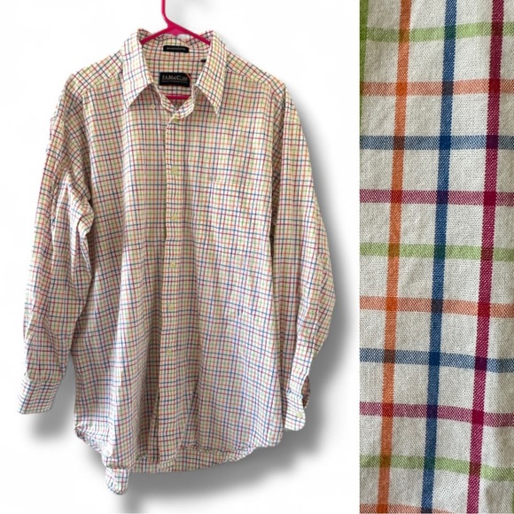 Vintage F.A. MacCluer White Colorful Checkered Button Down Shirt Mens Size Large - Picture 1 of 15